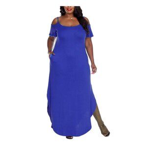 White Mark lexi womens jersey cold shoulder maxi dress Blue Plus Size 1XL